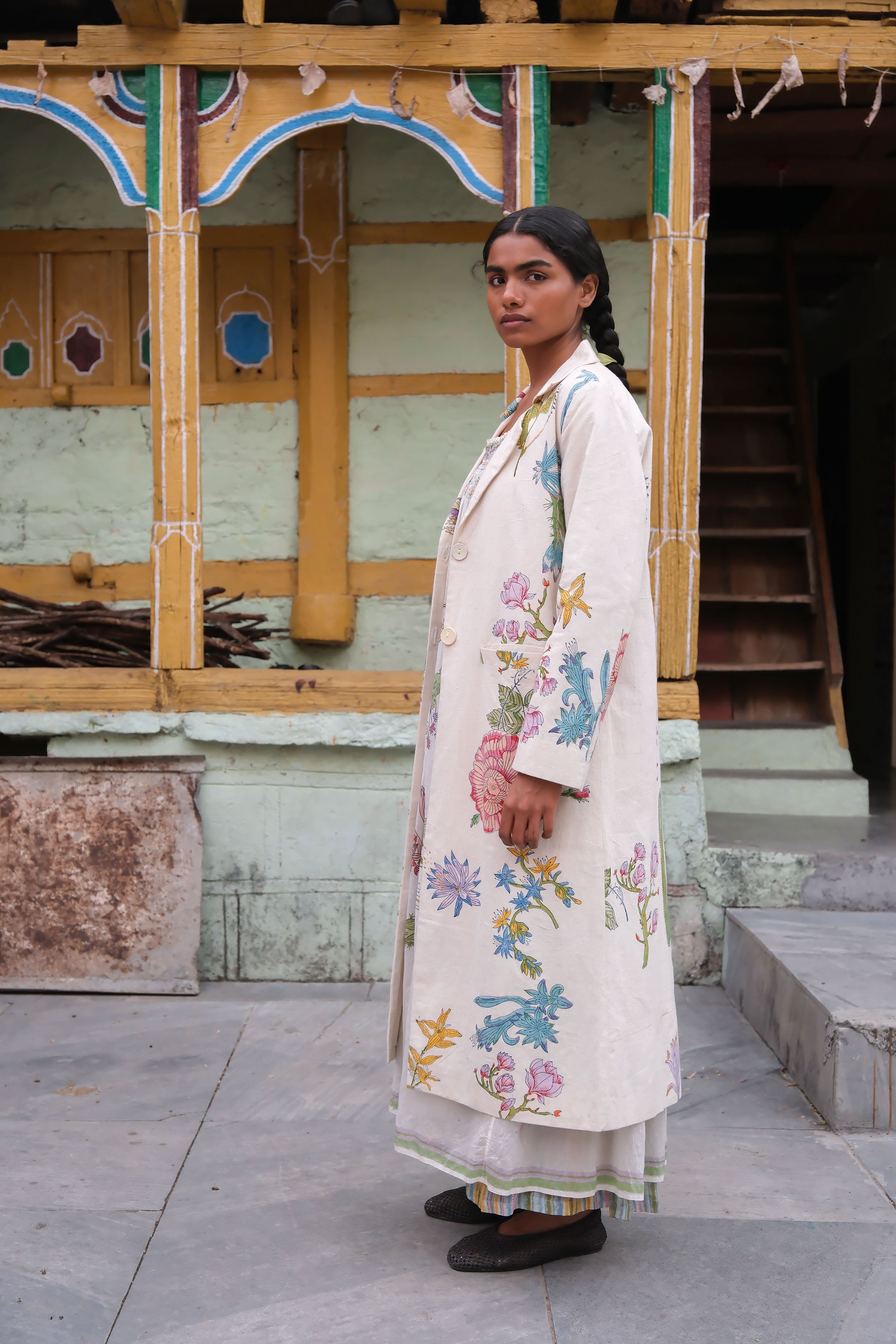 Almond Block Printed Jacket