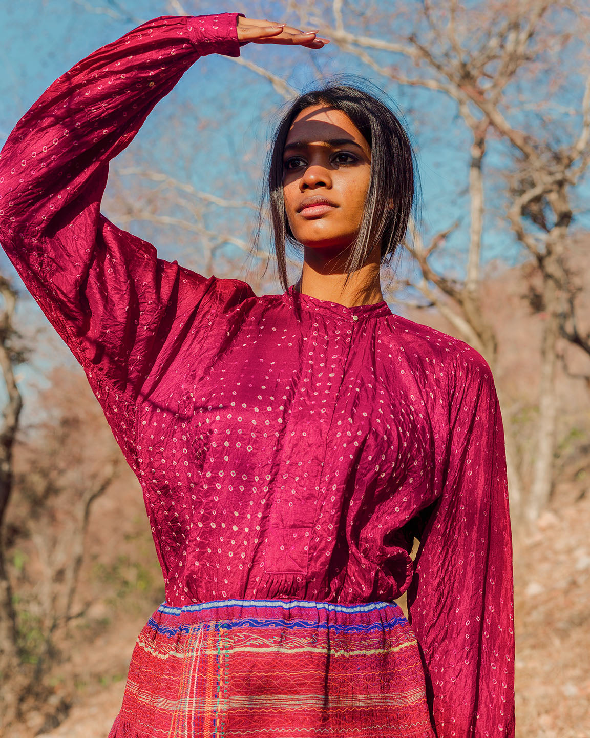 Fatehpur Crimson Bandhani Top