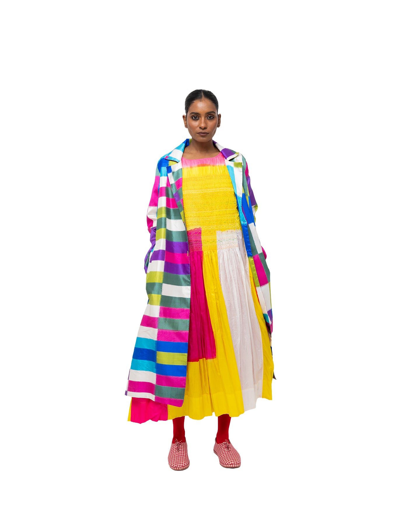 キラン カラーブロック シルク ドレス