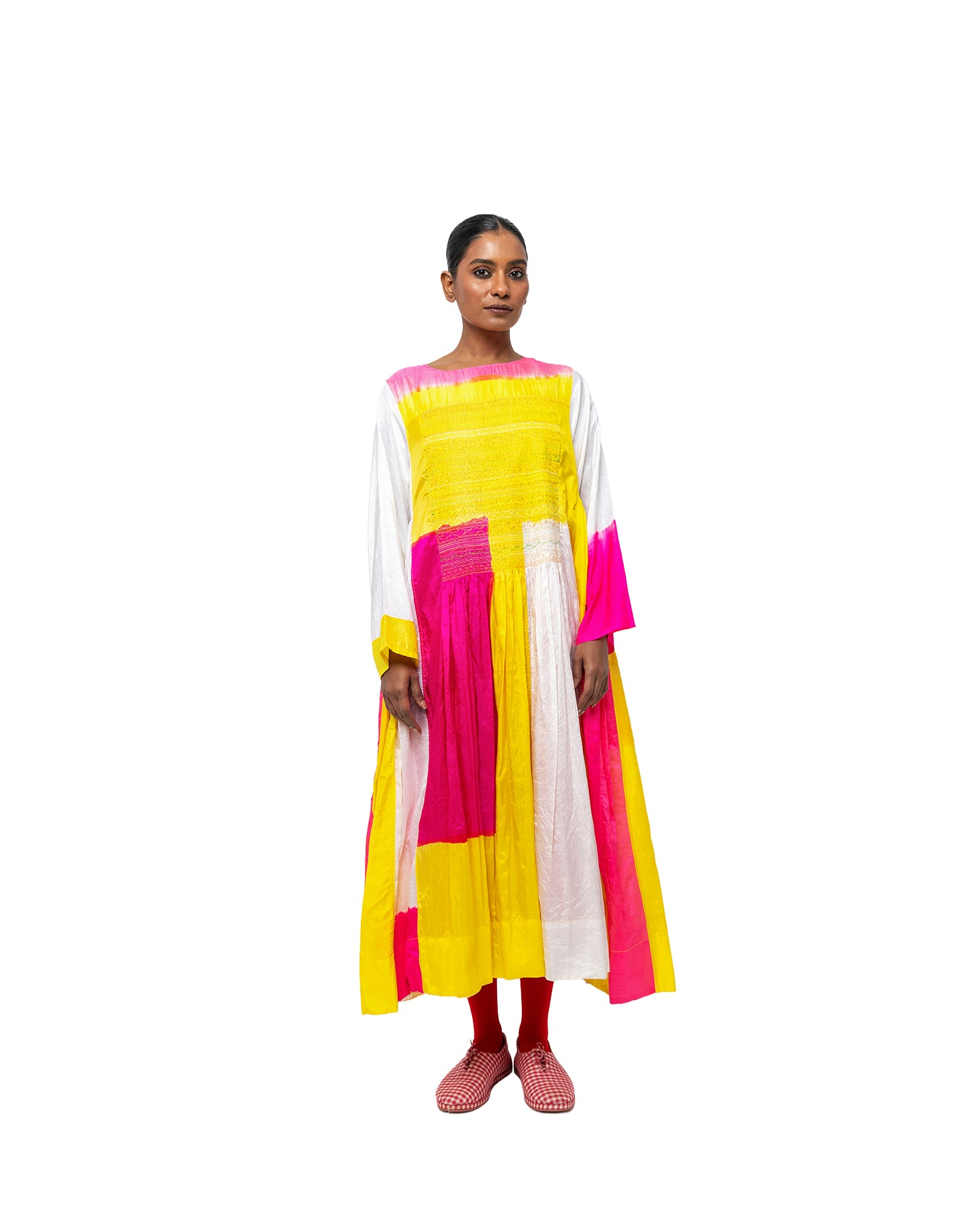 キラン カラーブロック シルク ドレス