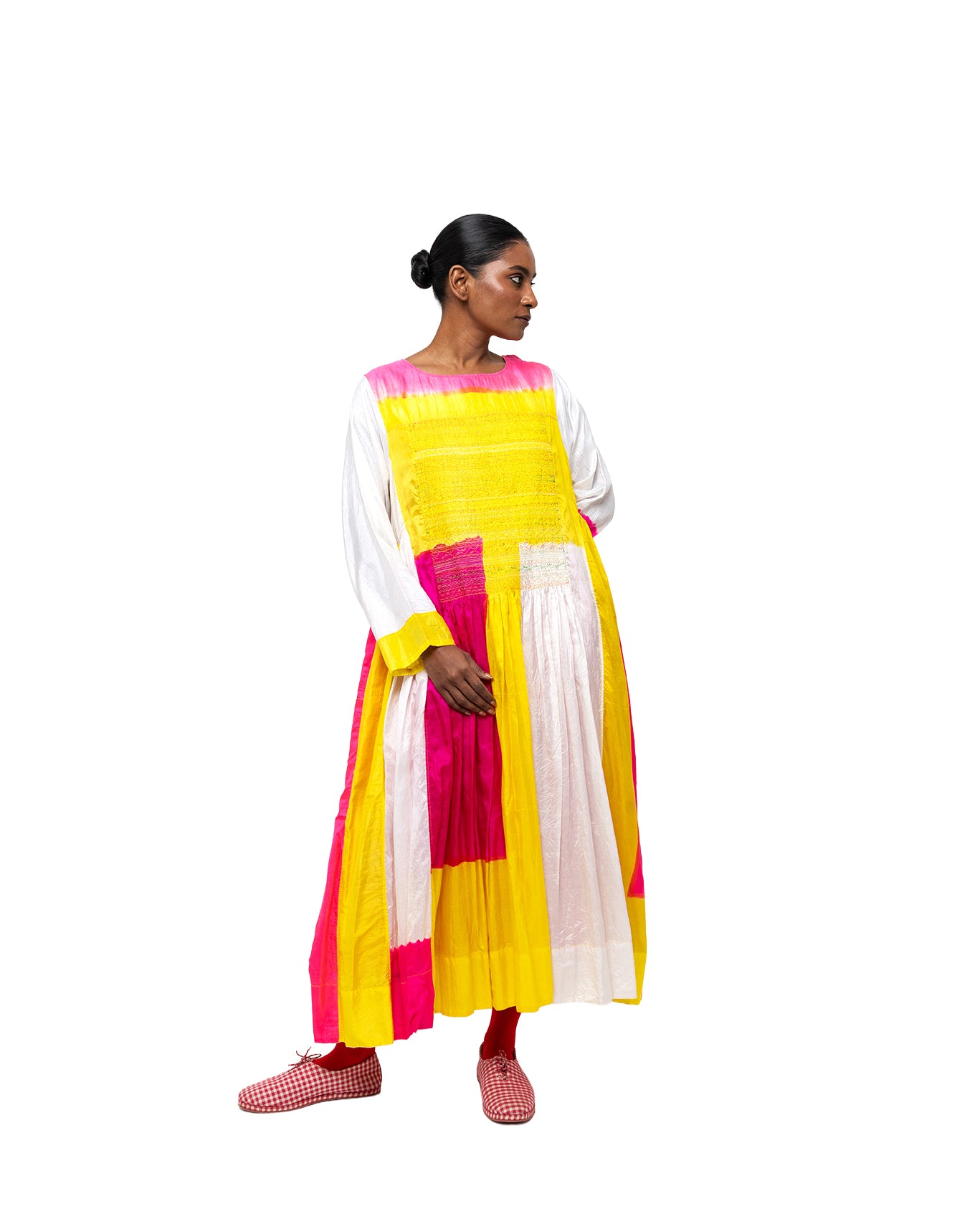 キラン カラーブロック シルク ドレス