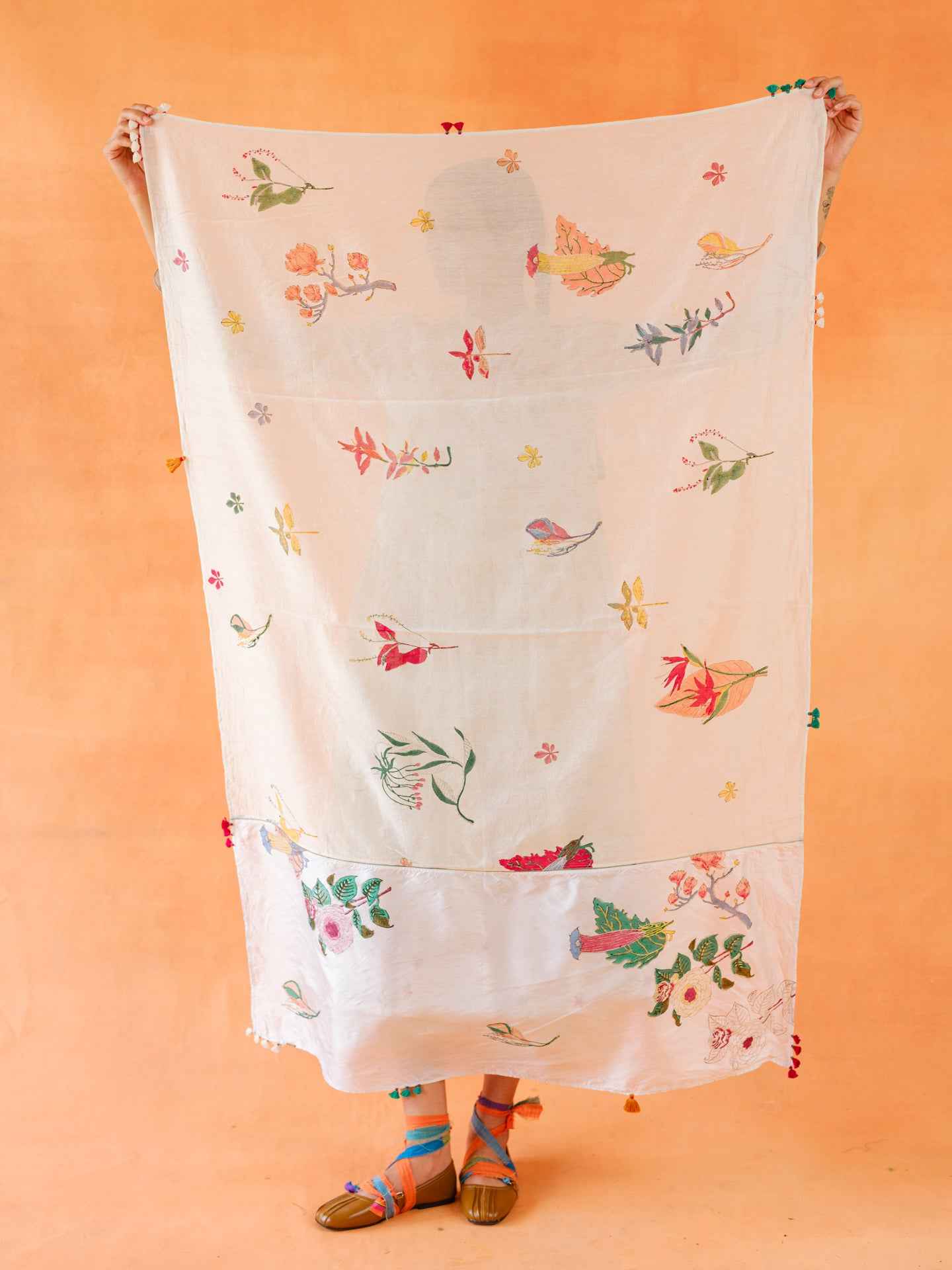 Hummingbird Block-Printed Scarf
