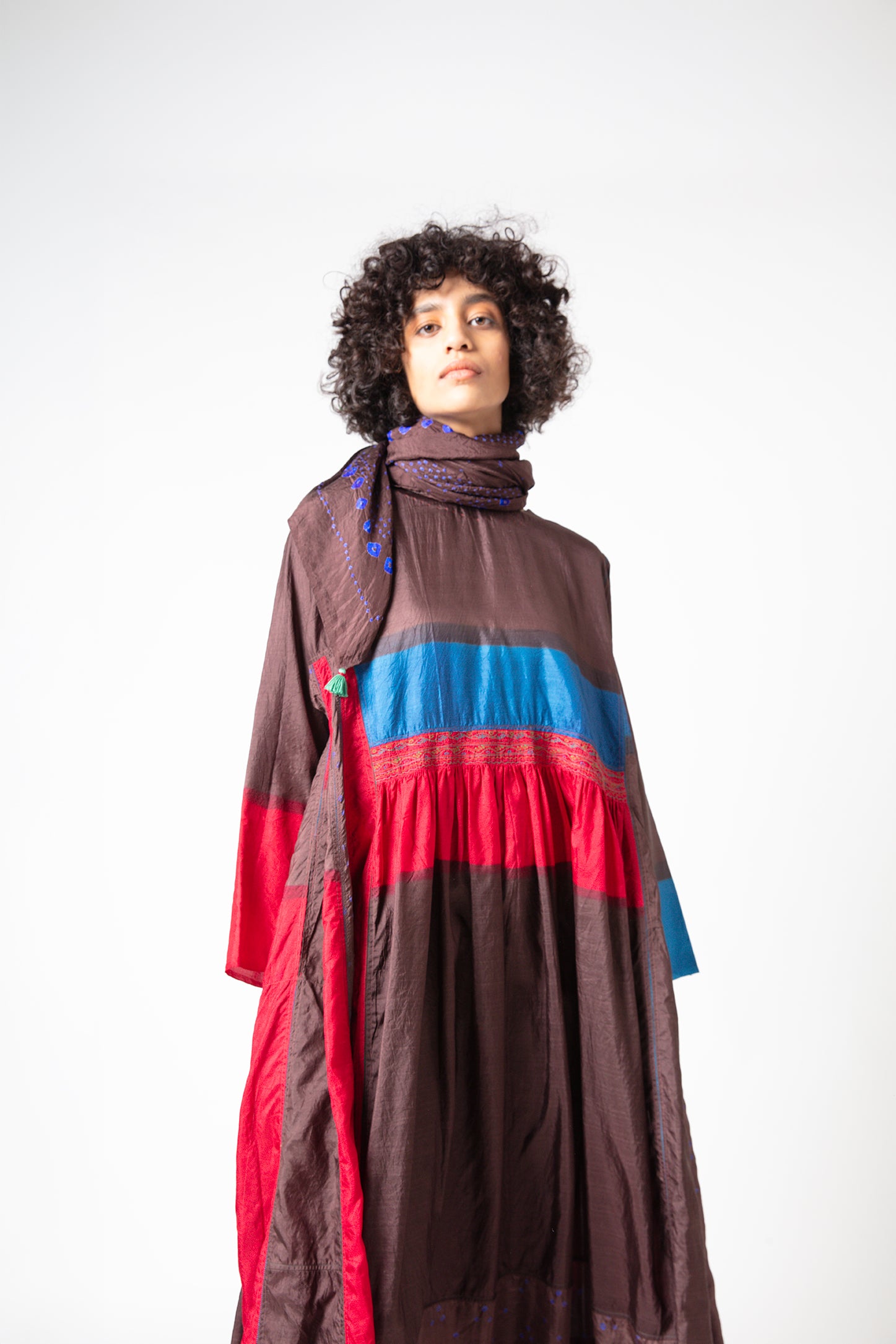 Shyok カラーブロック シルク ドレス