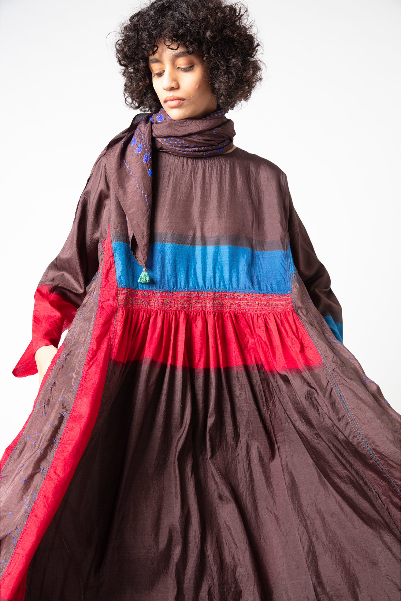 Shyok カラーブロック シルク ドレス