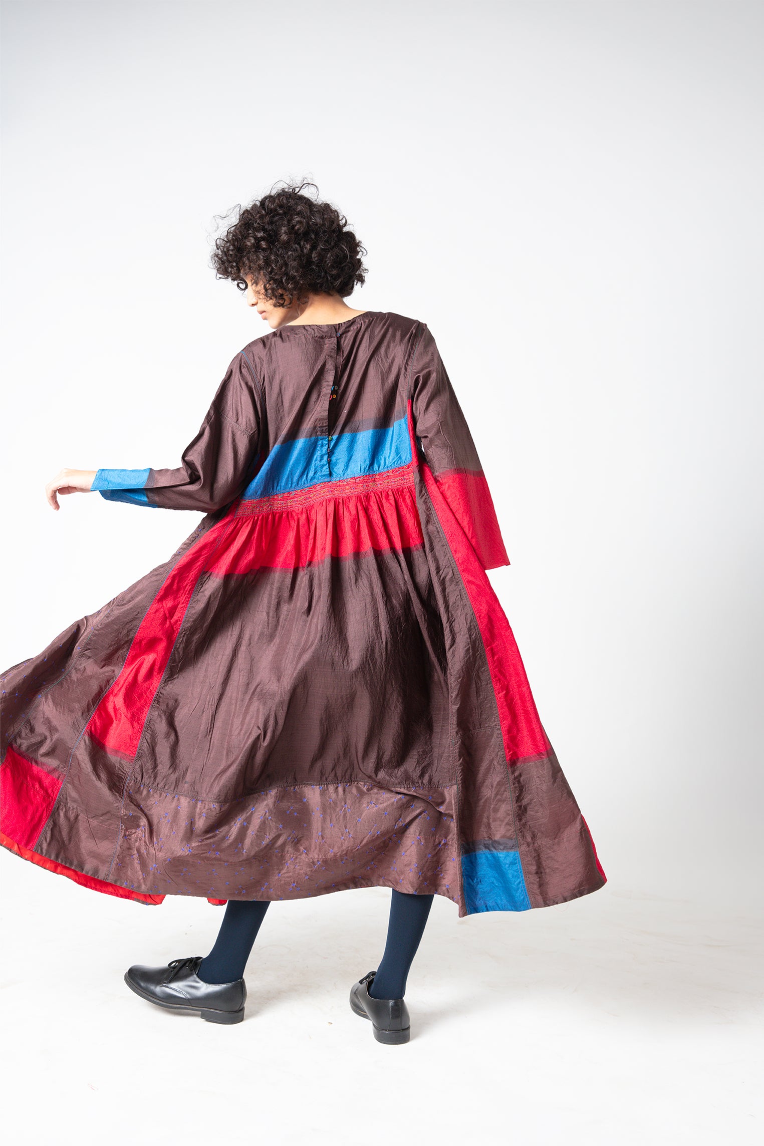 Shyok カラーブロック シルク ドレス